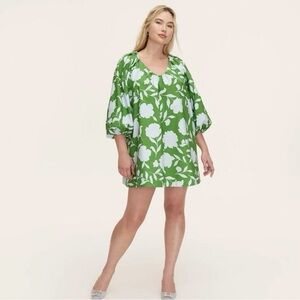 Kate Spade New York Green Blue Classic Rose Poplin Long Sleeve Mini Dress LARGE